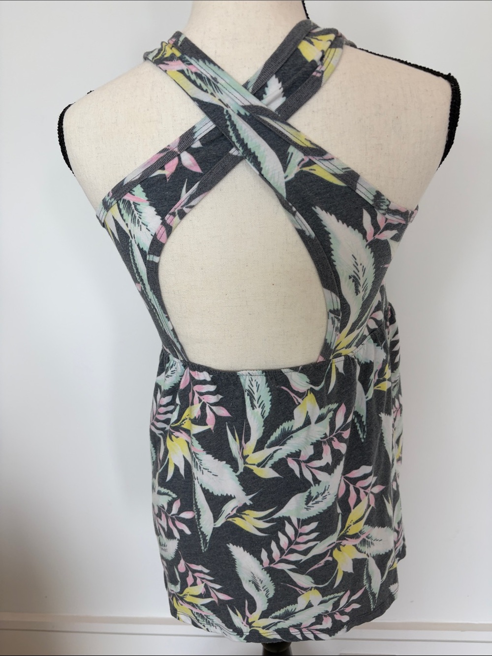 Floral Crisscross Back Dress in Charcoal with Pastel Accents